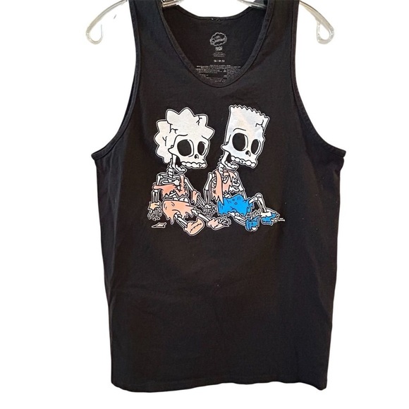 Simpsons Skeleton Bart & Lisa Graphic Tank Top Black Unisex M - Picture 1 of 5